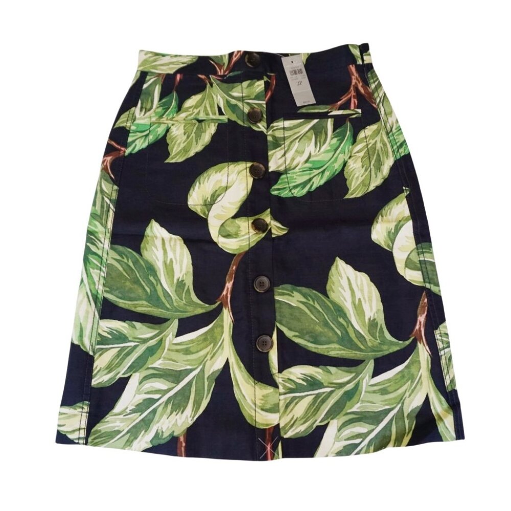[NWT] Ann Taylor Petite Amalfi Button Linen Blend Skirt Tropical Print Size 2P